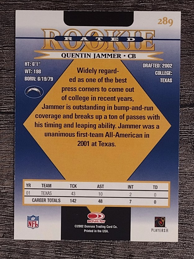 2002 Donruss #289 Quentin Jammer RC