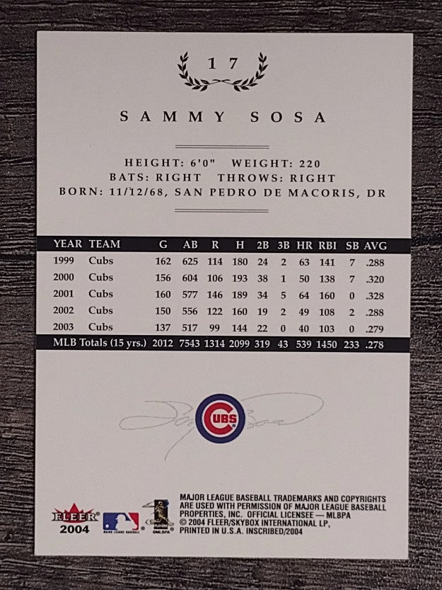 2004 Fleer InScribed #17 Sammy Sosa