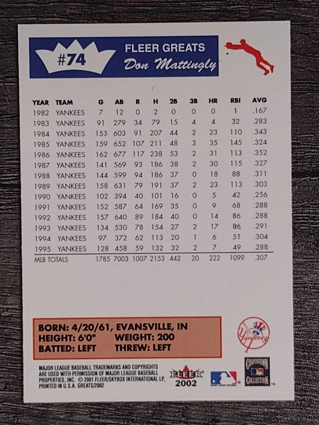 2002 Greats of the Game #74 Don Mattingly (NM)