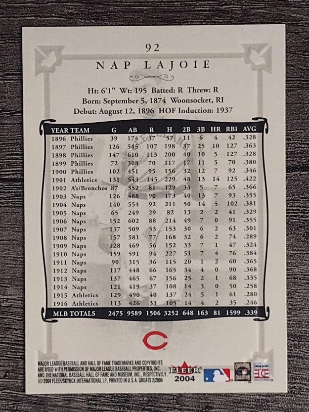 2004 Greats of the Game #92 Nap Lajoie
