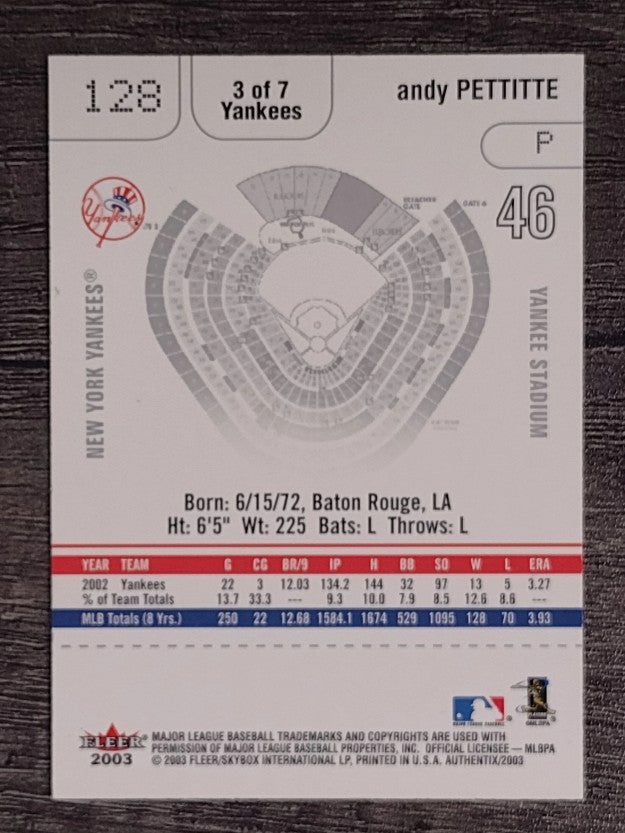 2003 Fleer Authentix #128 Andy Pettitte HT