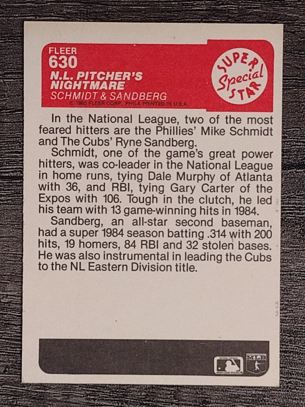 1985 Fleer #630 Mike Schmidt/Ryne Sandberg (NM)