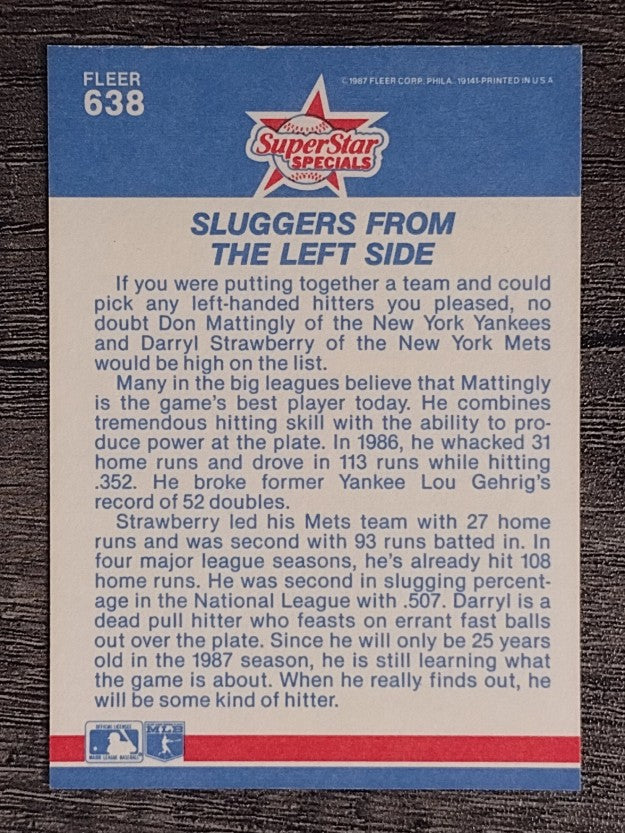 1987 Fleer #638 Don Mattingly/Darryl Strawberry