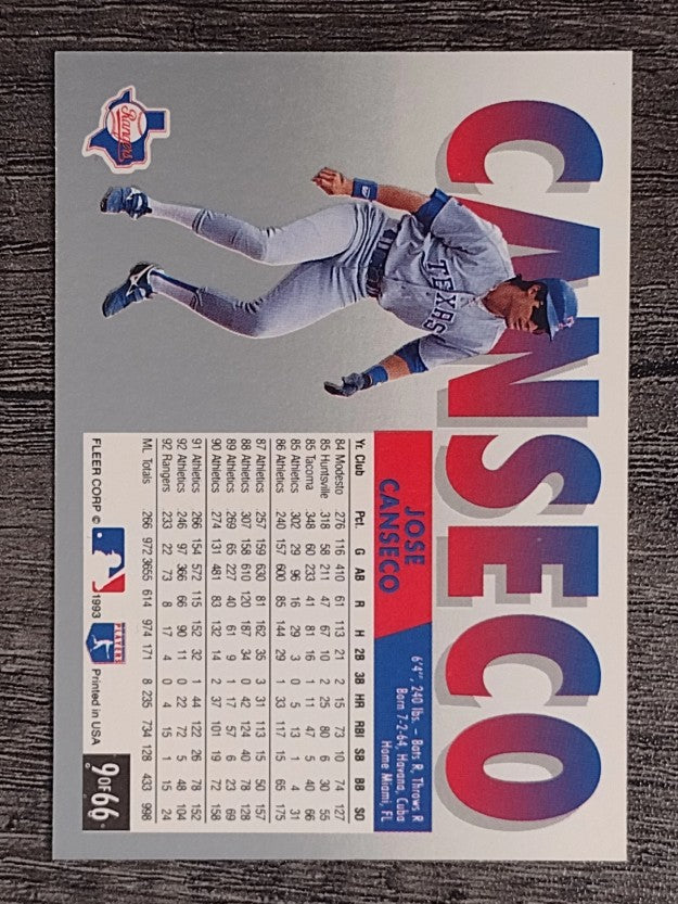 1993 Fleer Fruit of the Loom #9 Jose Canseco