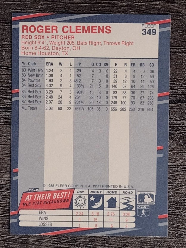 1988 Fleer #349 Roger Clemens