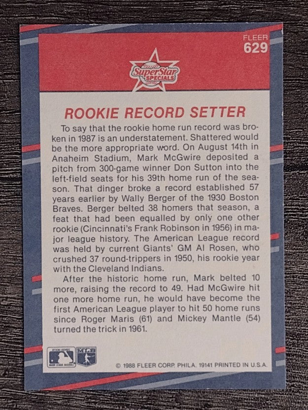 1988 Fleer #629 Mark McGwire HL