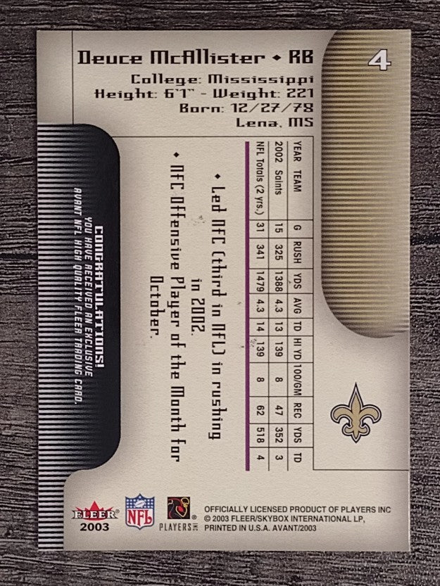 2003 Fleer Avant #4 Deuce McAllister