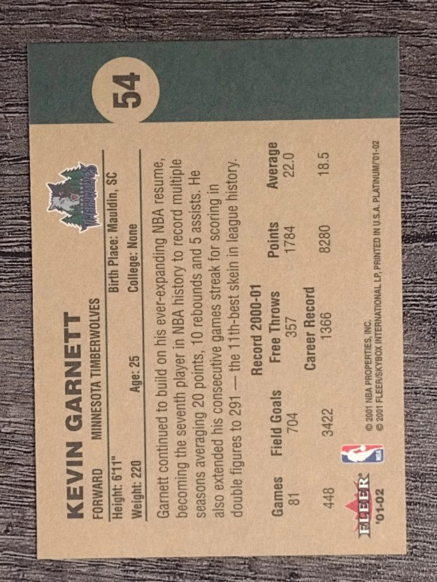2001-02 Fleer Platinum #54 Kevin Garnett