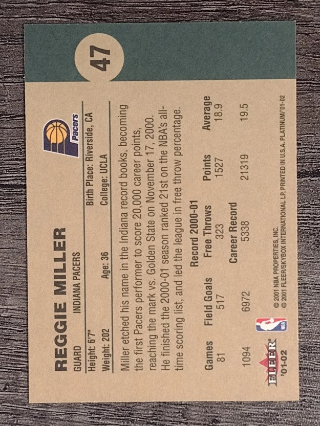 2001-02 Fleer Platinum #47 Reggie Miller