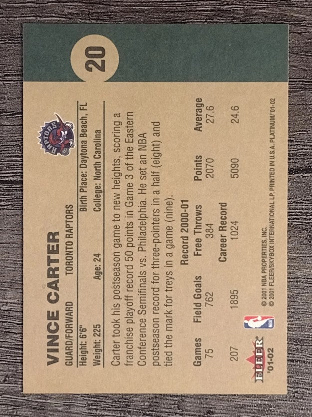 2001-02 Fleer Platinum #20 Vince Carter