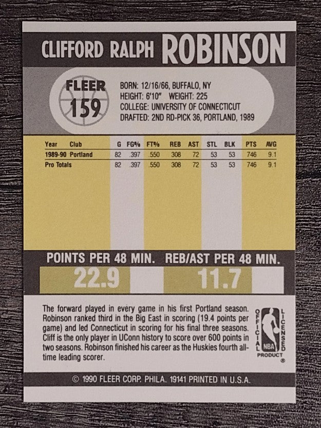1990-91 Fleer #159 Clifford Robinson RC