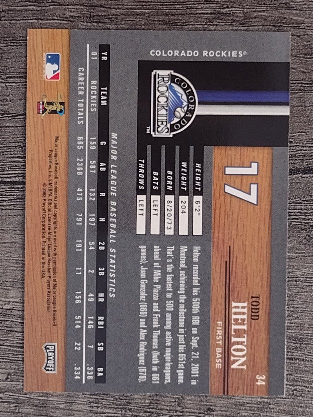 2002 Playoff Piece of the Game #34 Todd Helton