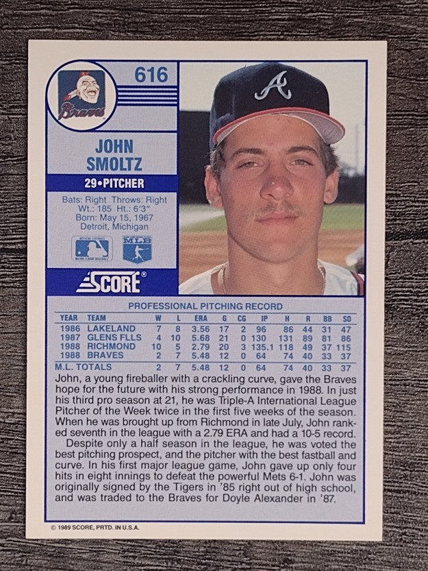 1989 Score #616 John Smoltz RC