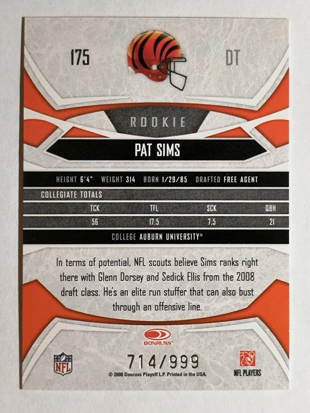 2008 Donruss Gridiron Gear #175 Pat Sims RC