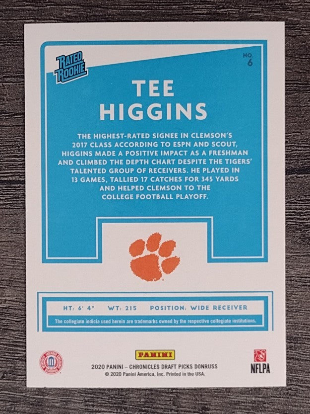 2020 Donruss Rated Rookies Draft Picks #6 Tee Higgins