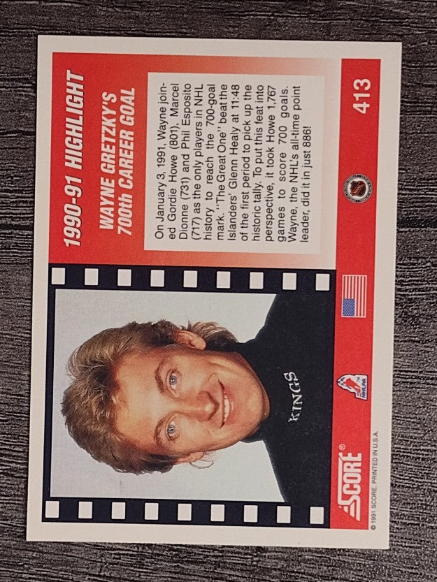 1991-92 Score American #413 Wayne Gretzky 700th (NM)