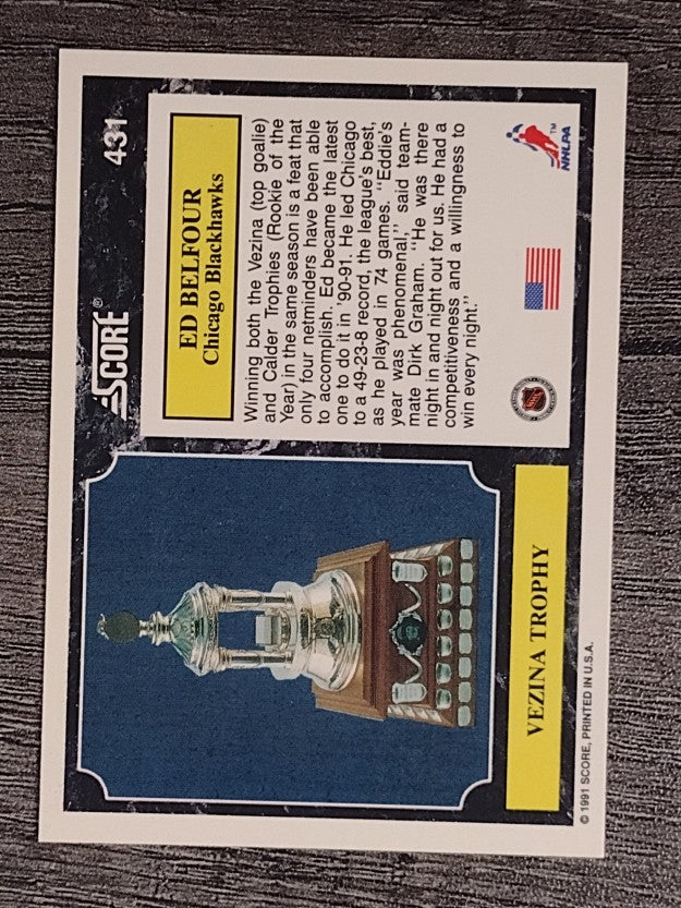 1991-92 Score American #431 Ed Belfour/Vezina Trophy