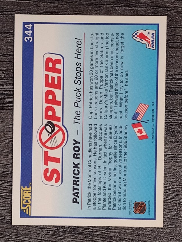 1990-91 Score #344 Patrick Roy Stopper