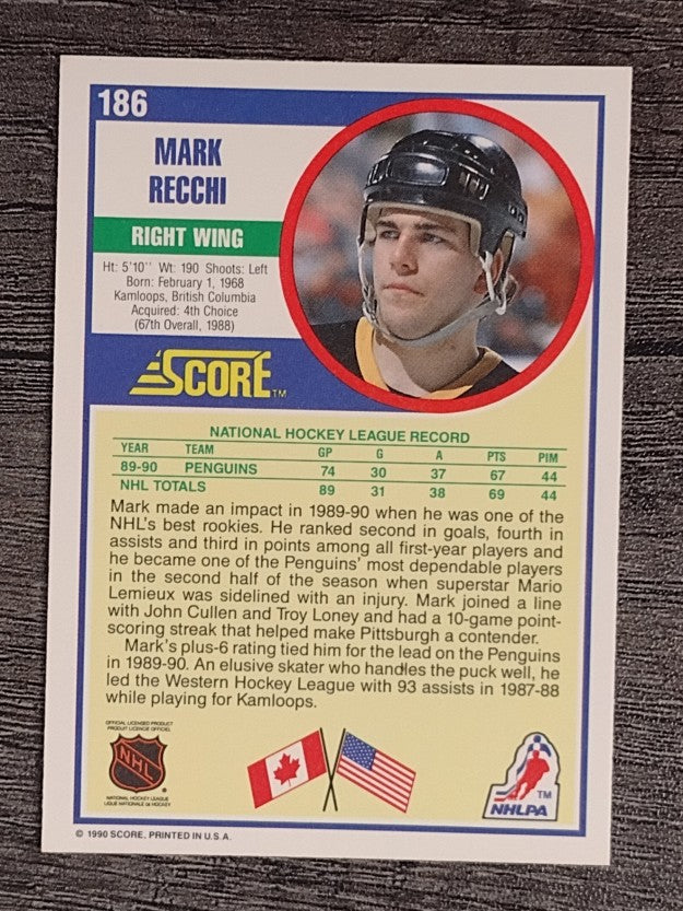 1990-91 Score #186 Mark Recchi RC