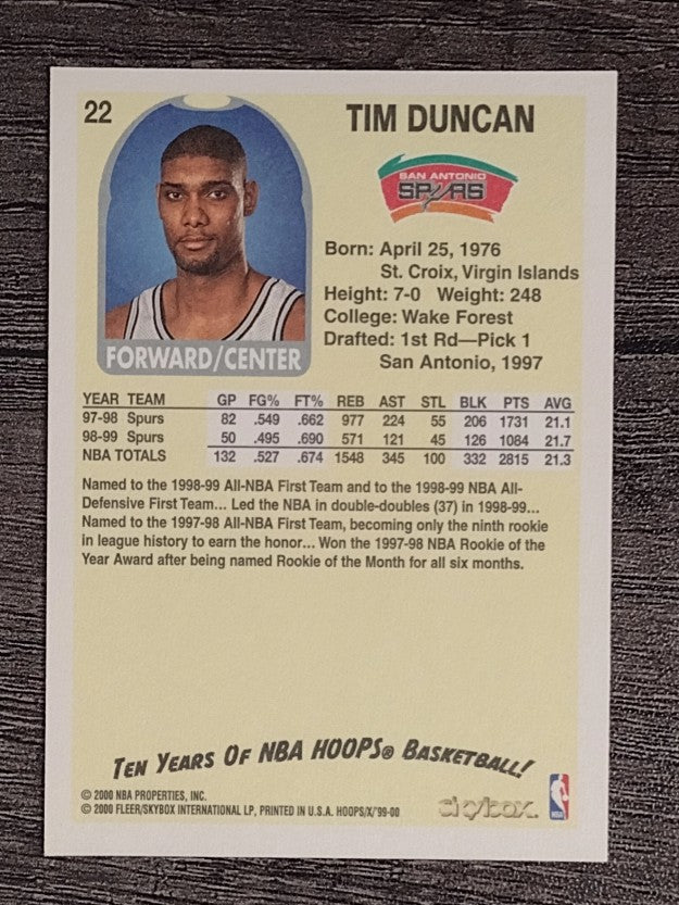 1999-00 Hoops Decade #22 Tim Duncan