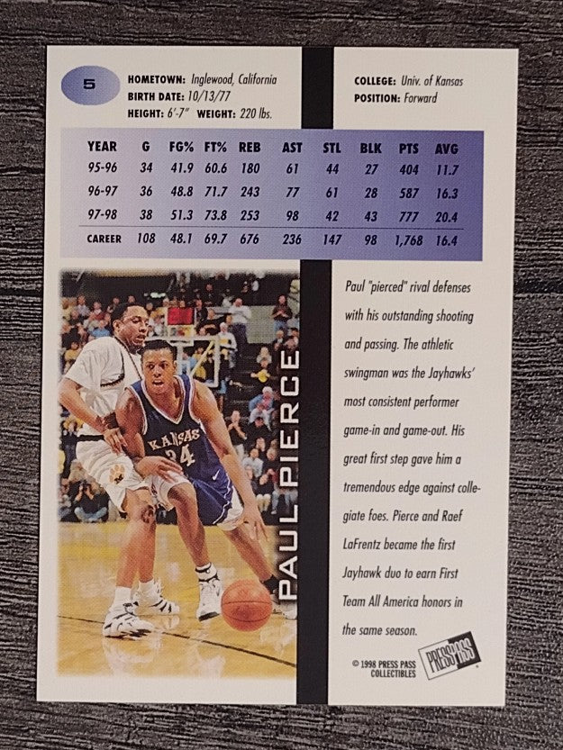 1998 Press Pass In The Zone #5 Paul Pierce (NM)