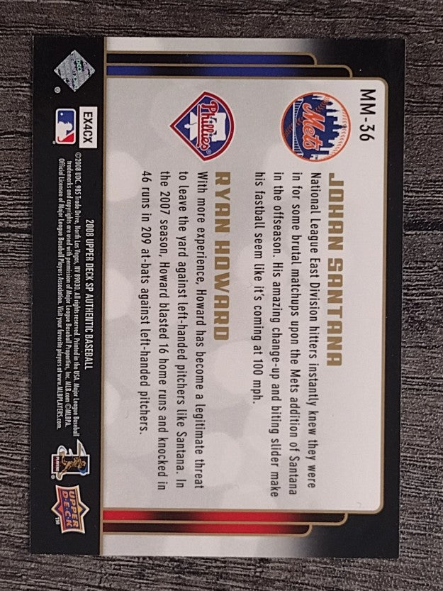 2008 SP Authentic Marquee Matchups #MM36 Johan Santana/Ryan Howard
