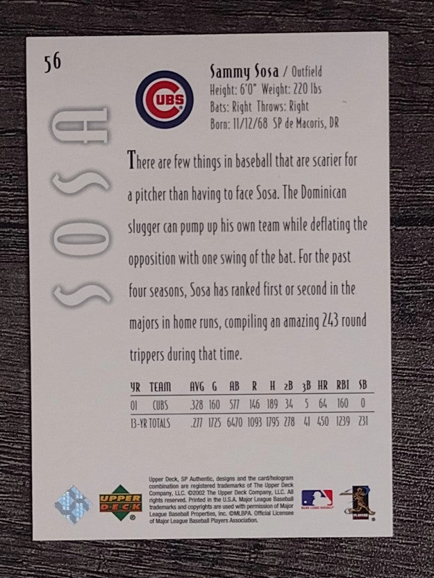 2002 SP Authentic #56 Sammy Sosa