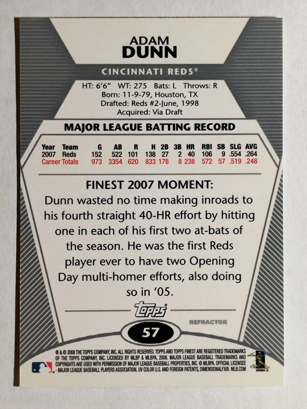2008 Finest Refractors #57 Adam Dunn