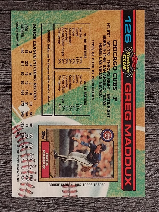 1991 Stadium Club #126 Greg Maddux (NM)