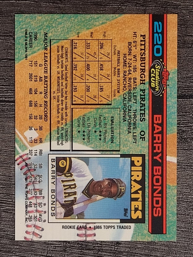 1991 Stadium Club #220 Barry Bonds (NM)