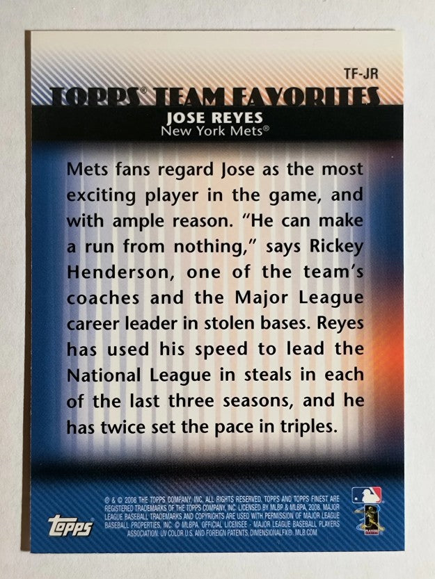 2008 Finest Topps Team Favorites #JR Jose Reyes