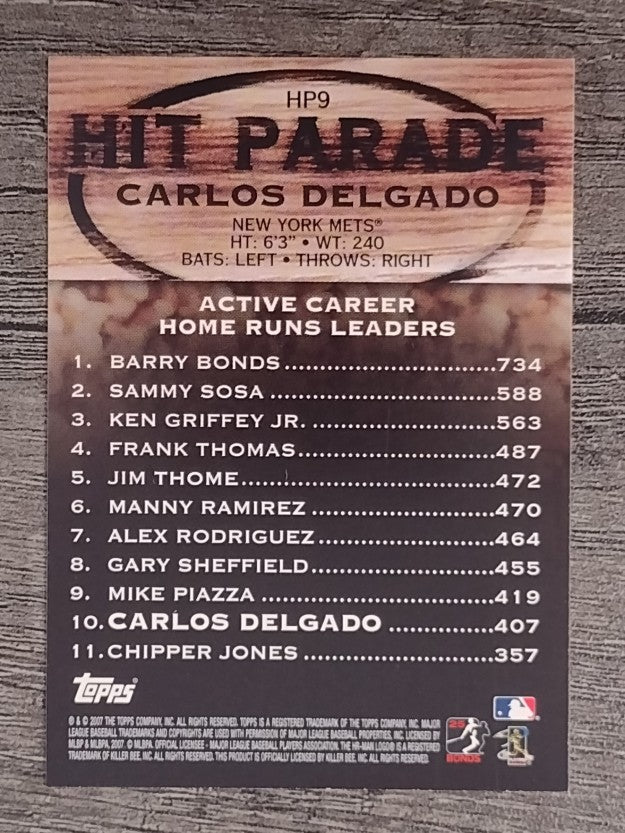 2007 Topps Hit Parade #HP9 Carlos Delgado
