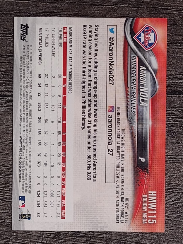 2018 Topps Walmart Holiday Snowflake Metallic #HMW115 Aaron Nola