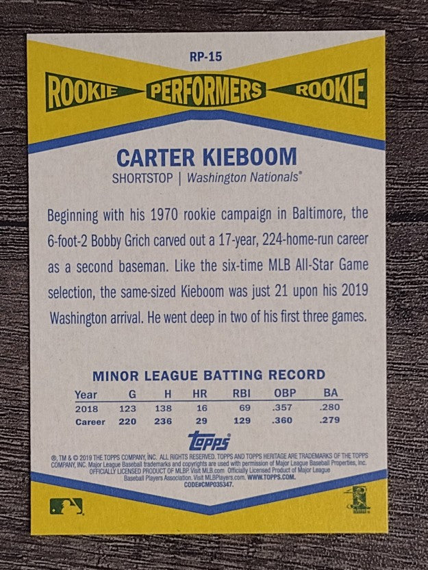 2019 Topps Heritage Rookie Performers #RP15 Carter Kieboom