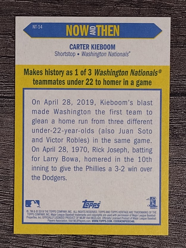 2019 Topps Heritage Now and Then #NT14 Carter Kieboom