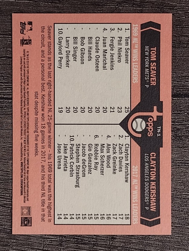 2018 Topps Heritage Then and Now #TN1 Tom Seaver/Clayton Kershaw