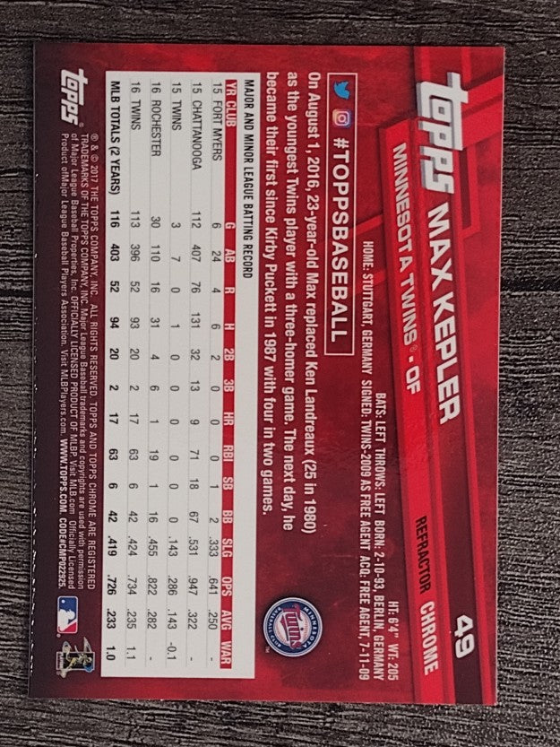 2017 Topps Chrome Sepia Refractors #49 Max Kepler