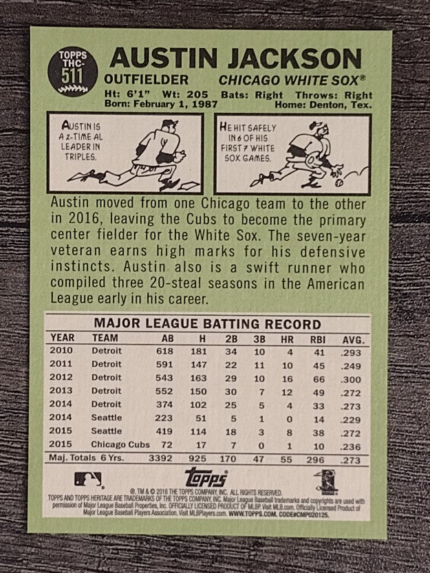 2016 Topps Heritage Chrome Purple Refractors #THC511 Austin Jackson