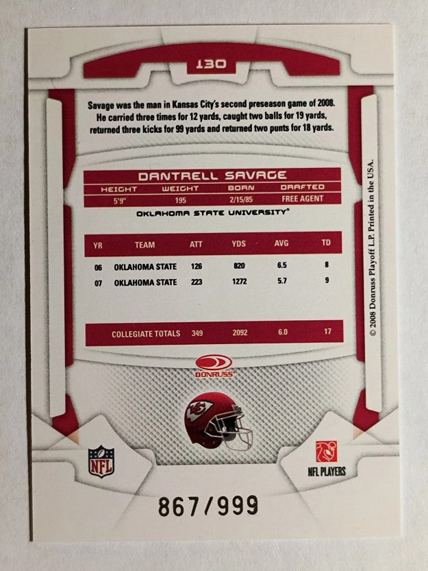 2008 Leaf Rookies and Stars #130 Dantrell Savage RC