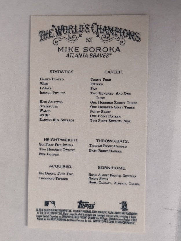 2020 Topps Allen and Ginter Mini #53 Mike Soroka