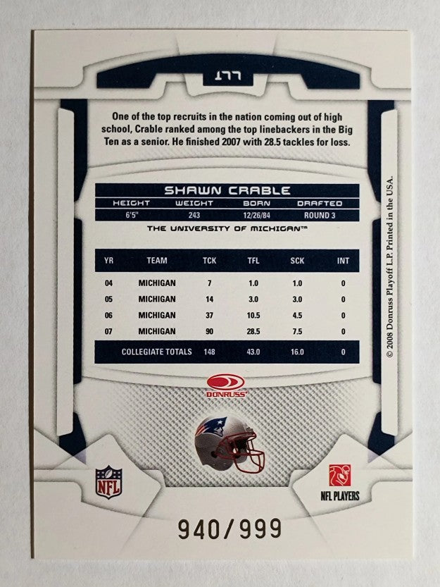 2008 Leaf Rookies and Stars #177 Shawn Crable RC