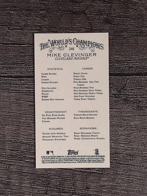 2020 Topps Allen and Ginter Mini Gold Border #246 Mike Clevinger
