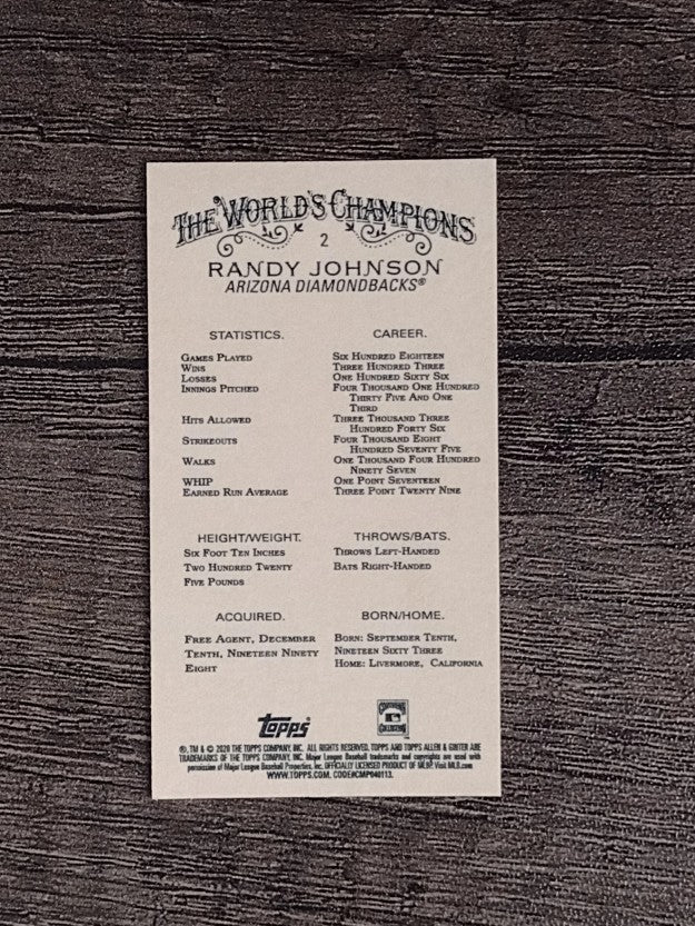 2020 Topps Allen and Ginter Mini Gold Border #2 Randy Johnson