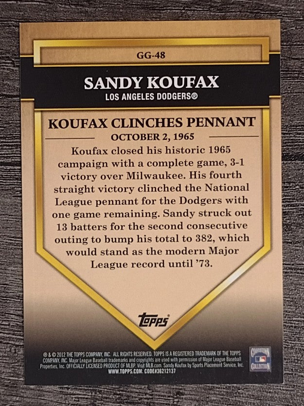 2012 Topps Golden Greats #GG48 Sandy Koufax