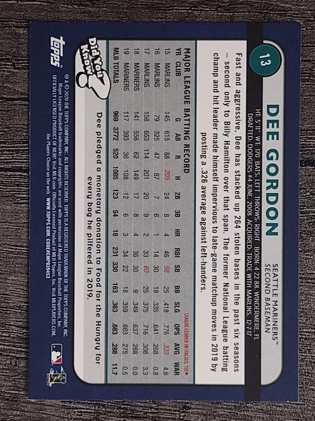 2020 Topps Big League Blue #13 Dee Gordon