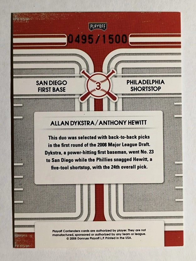 2008 Playoff Contenders Round Numbers #3 Allan Dykstra/Anthony Hewitt