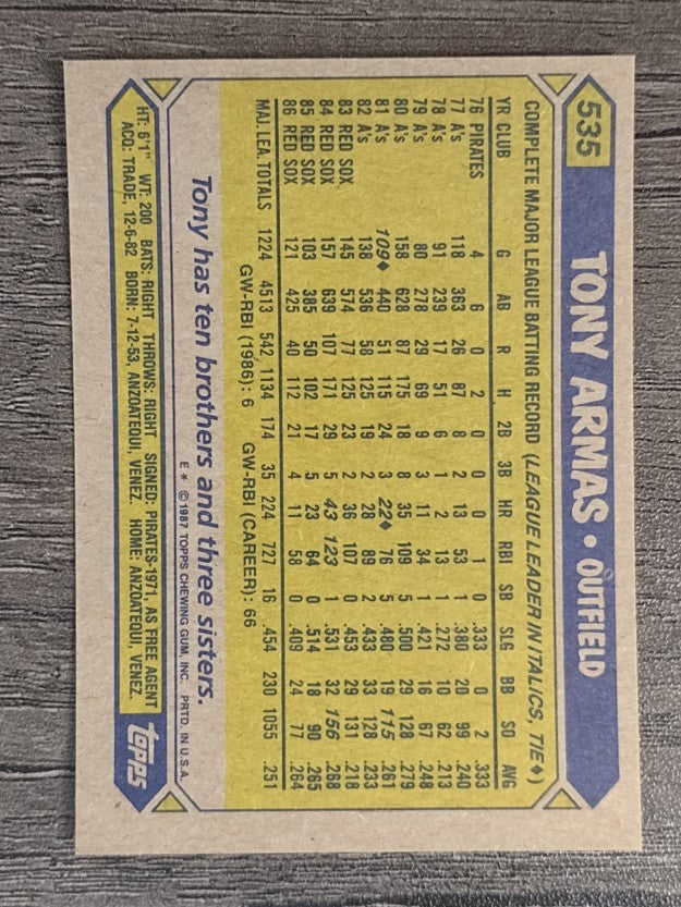 1987 Topps #535 Tony Armas