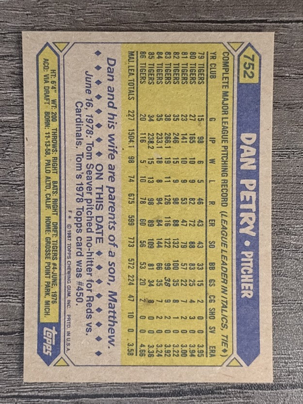 1987 Topps #752 Dan Petry