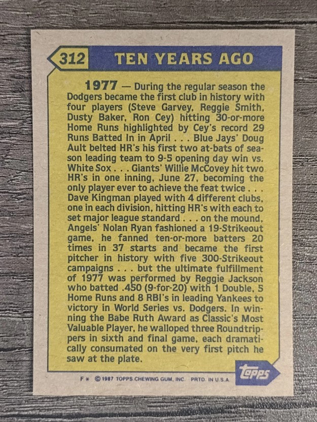 1987 Topps #312 Reggie Jackson TBC