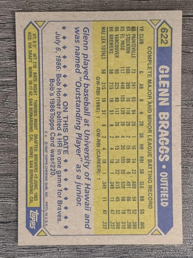 1987 Topps #622 Glenn Braggs RC